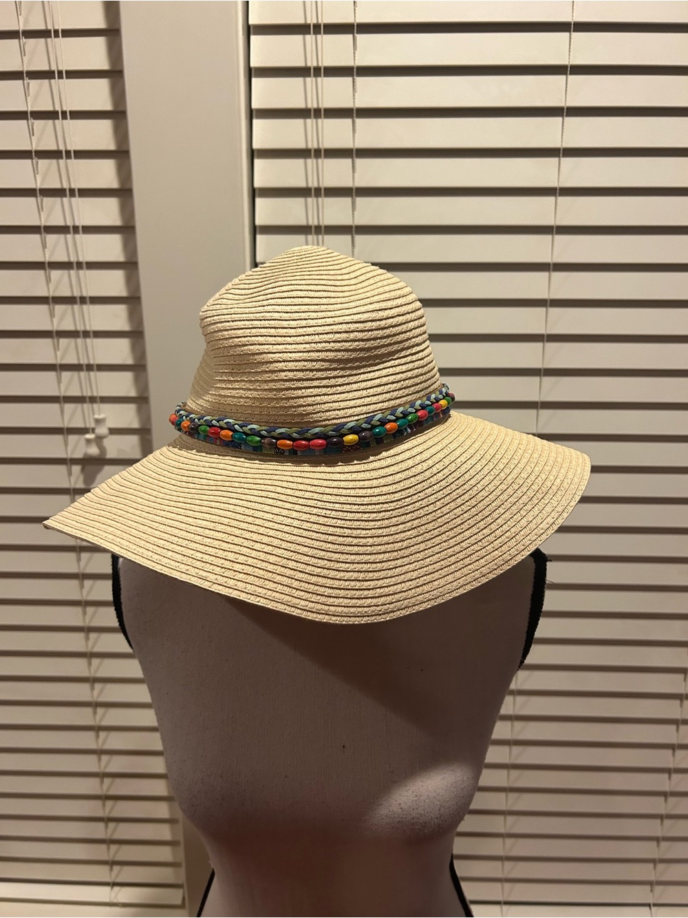Jacobson Hat cream & tan straw hat with colorful beaded band